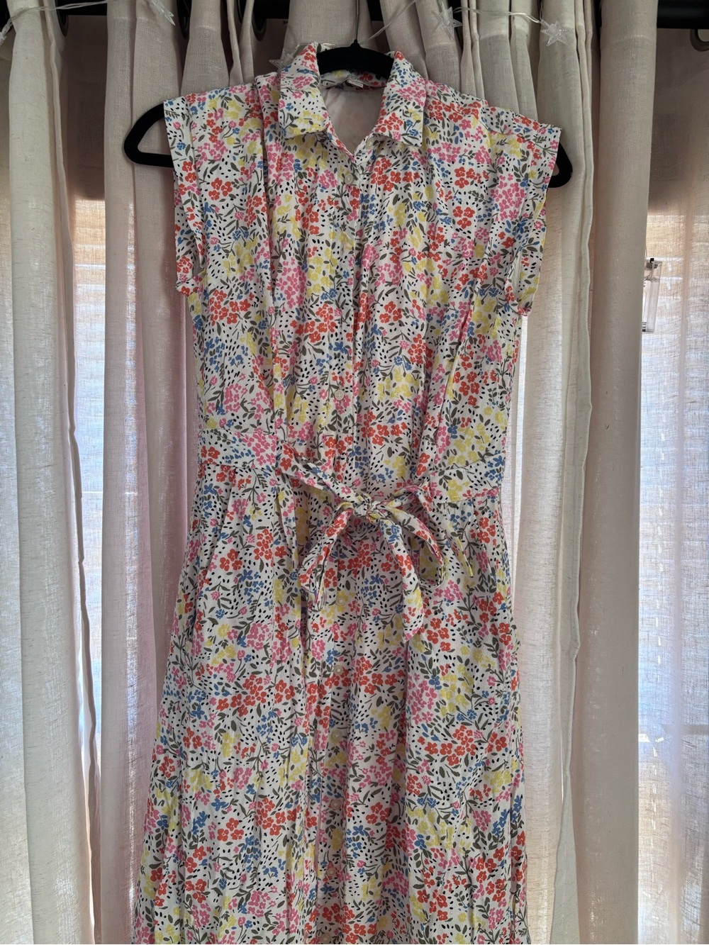 LOFT Floral Button-Front Shirt Dress in Pink, Yellow & Blue